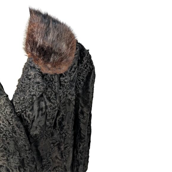 Vintage 100% Genuine Persian Lamb Fur Coat Mink Collar - Size M Petite - Picture 5 of 8